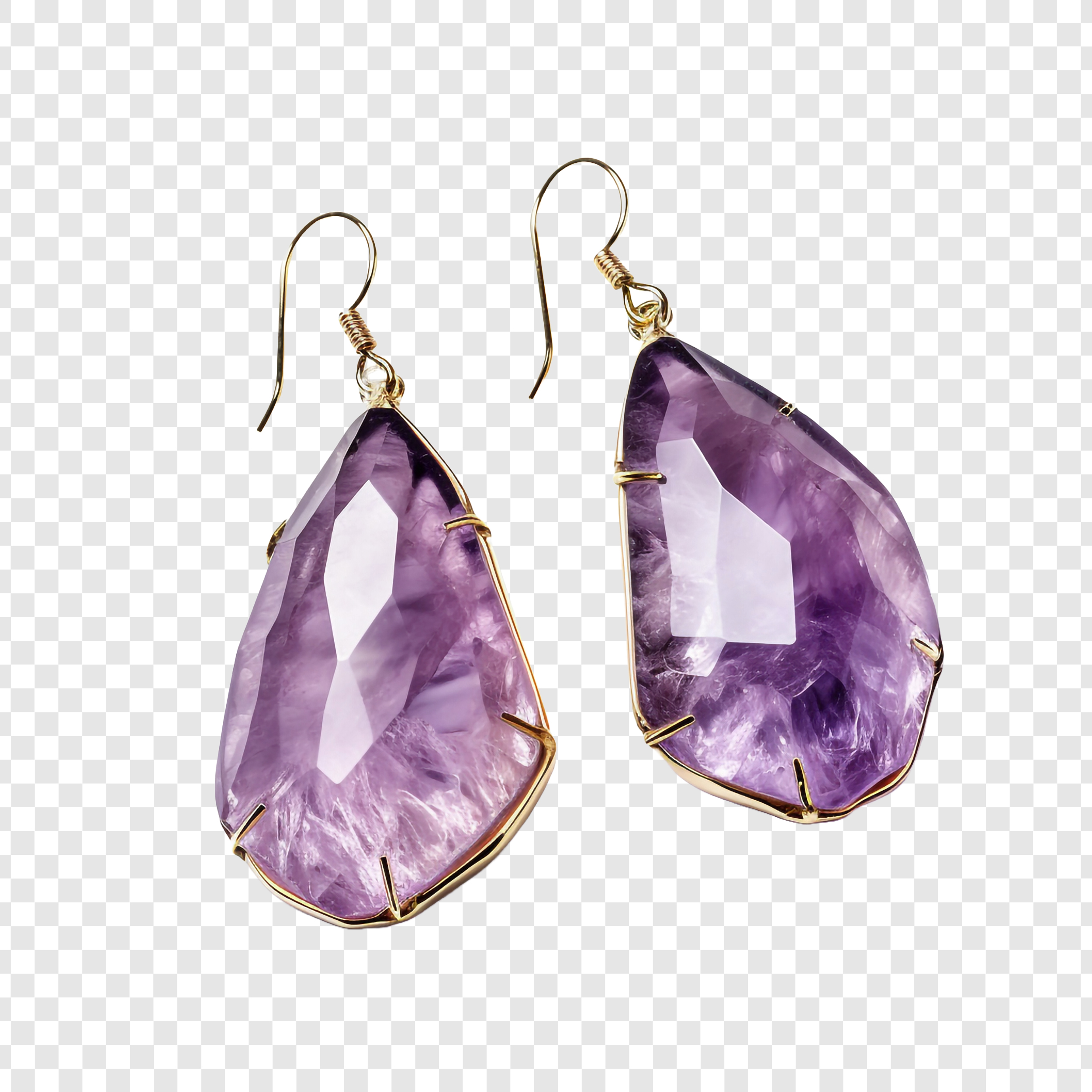 Amethyst earings isolated on transparent background